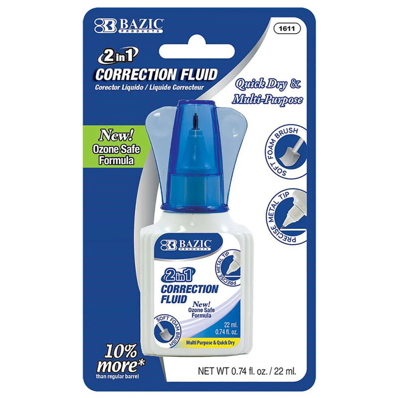 2 In 1 Correction Fluid with Foam Brush & Pen Tip (Pack of 12)