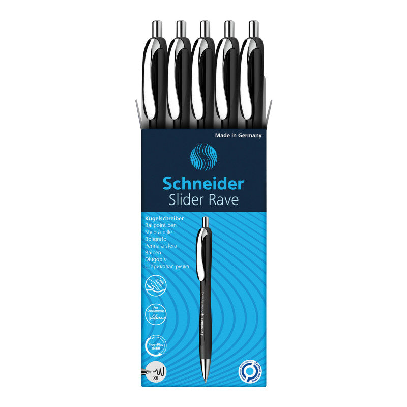 Retract Ball Pens Blk Barrel 5/Bx Blu Ink Slider Rave Xb