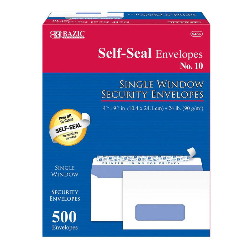 Self-Seal Security Envelopes 500Ct Single Window No. 10