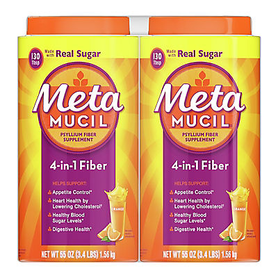 Metamucil Daily Psyllium Husk Powder Supplement, 4-in-1 Fiber, Orange Smooth Flavored Drink, 260 Servings