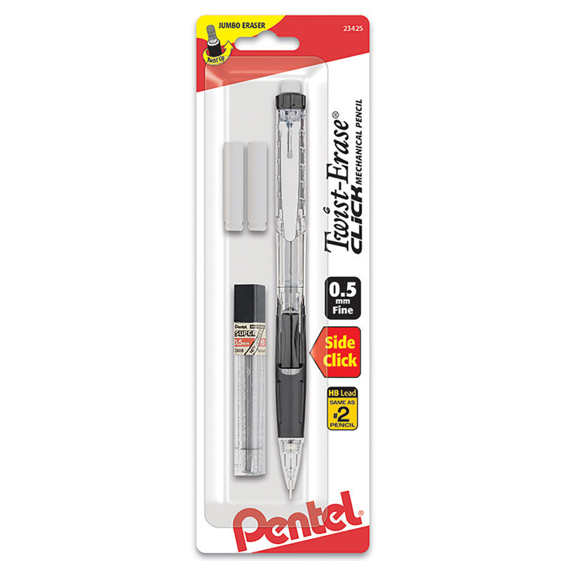 Twist-Erase Click Mech Pencil 0.5Mm with Lead & Erasers (Pack of 10)