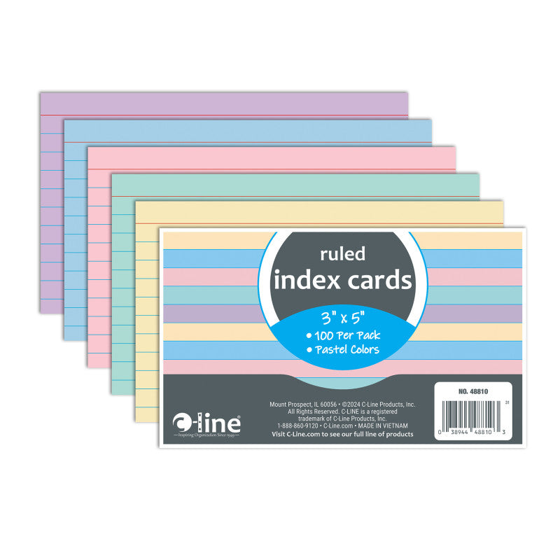 3 X 5 Index Cards Ruled Asst Colors (Pack of 12)