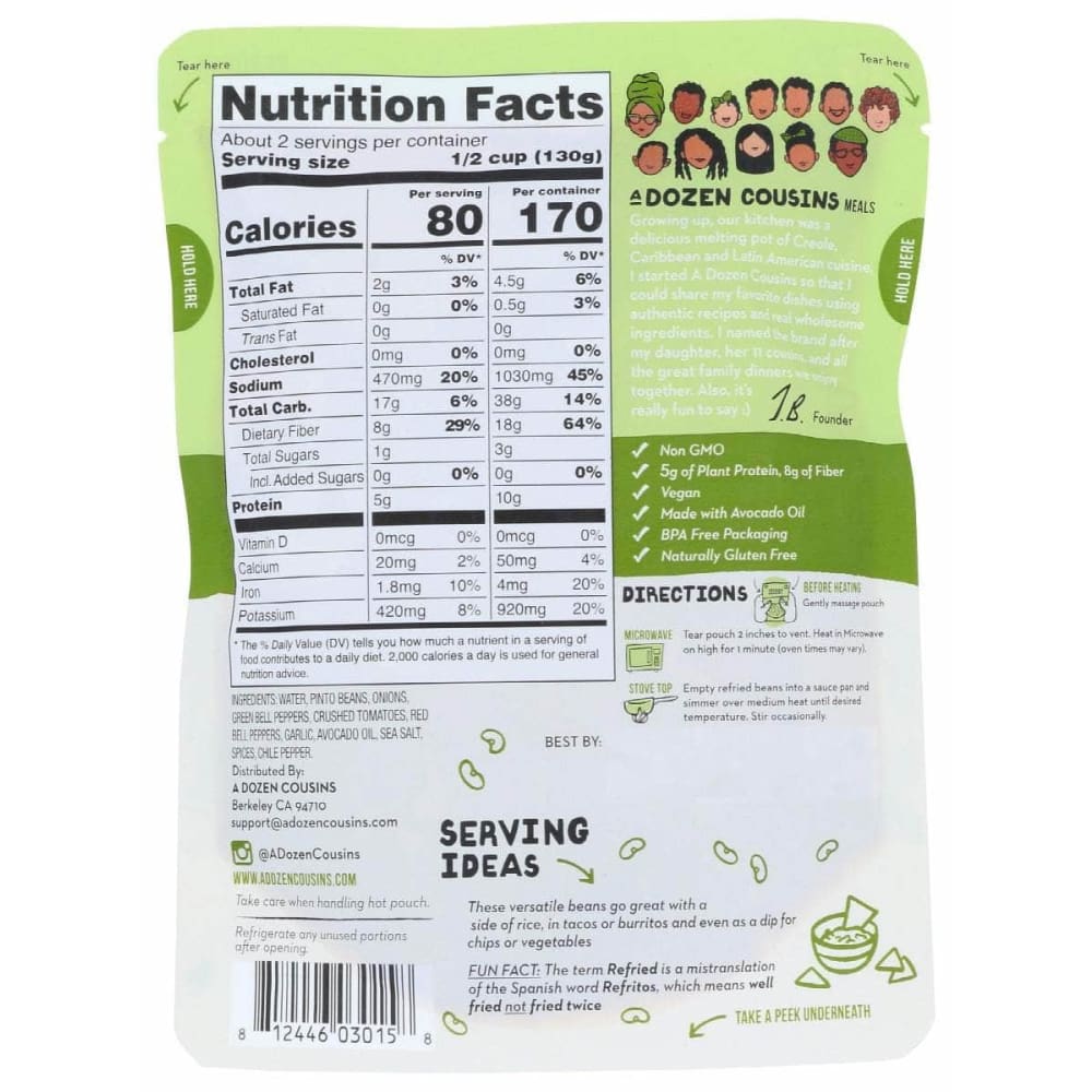 A DOZEN COUSINS Grocery > Meal Ingredients > Beans A DOZEN COUSINS Classic Refried Pinto Beans, 10 oz