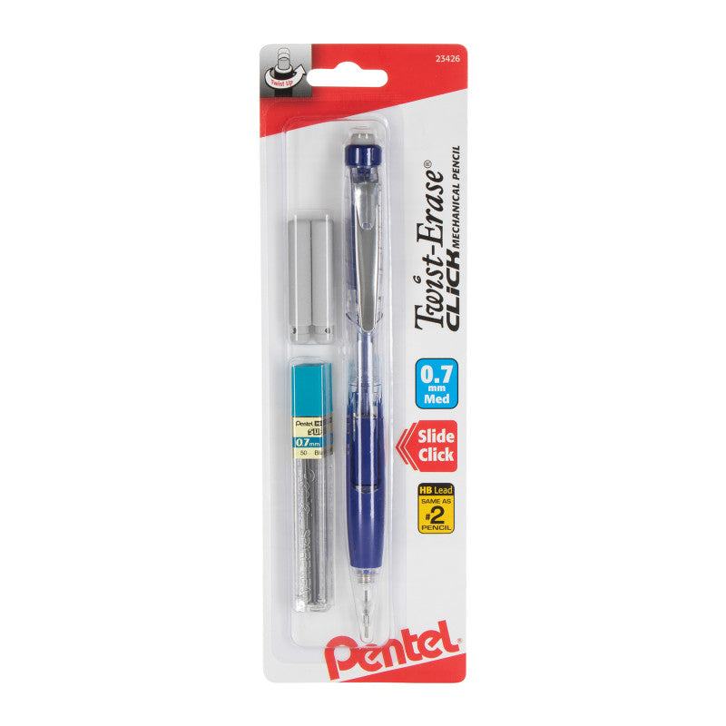 Twist-Erase Click Mech Pencil 0.7Mm with Lead & Erasers (Pack of 10)