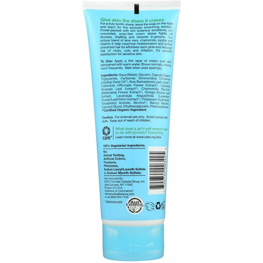 ALBA BOTANICA Alba Botanica Natural Very Emollient Cream Shave Unscented, 8 Oz