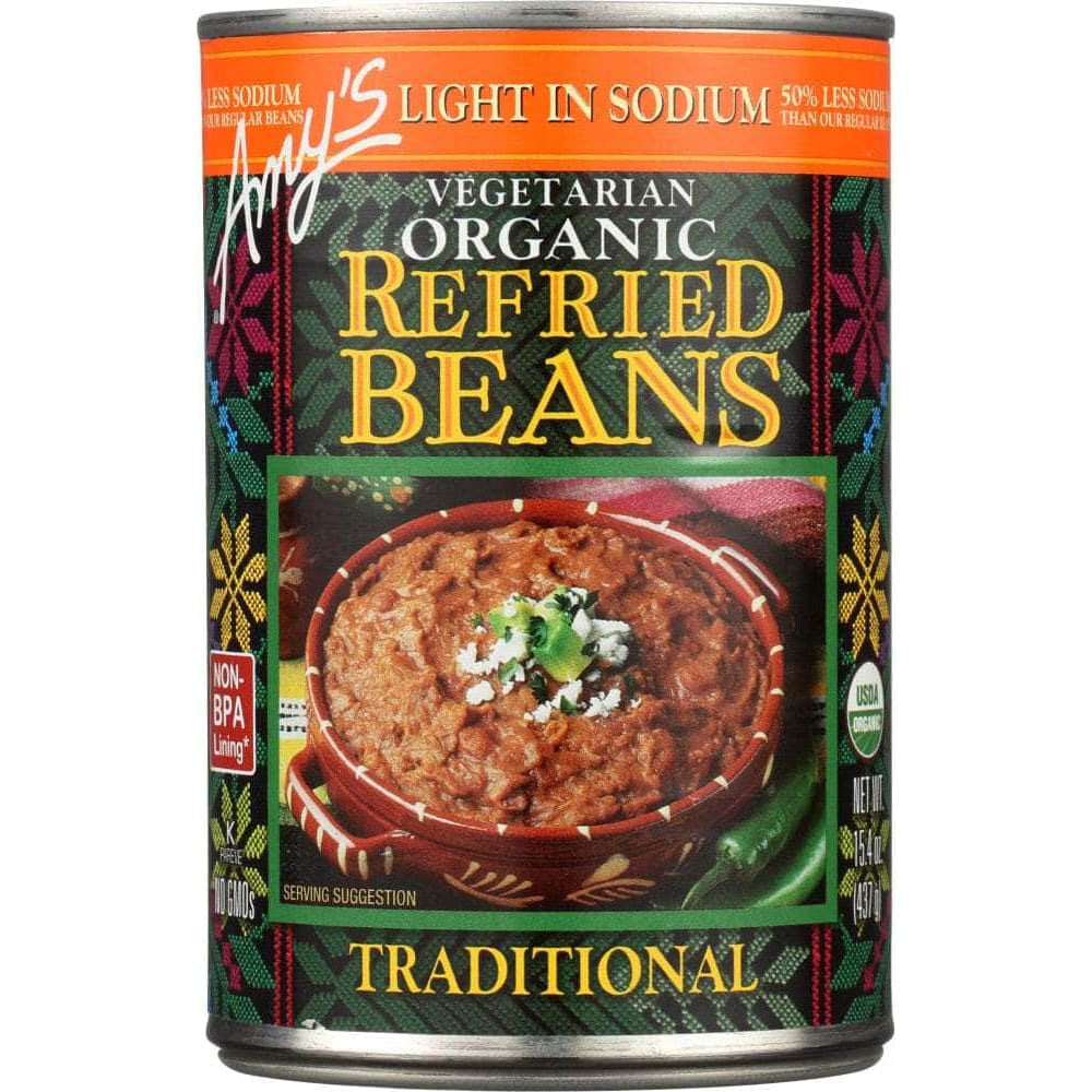 Amys Amy's Organic Refried Beans Traditional Light in Sodium, 15.4 oz