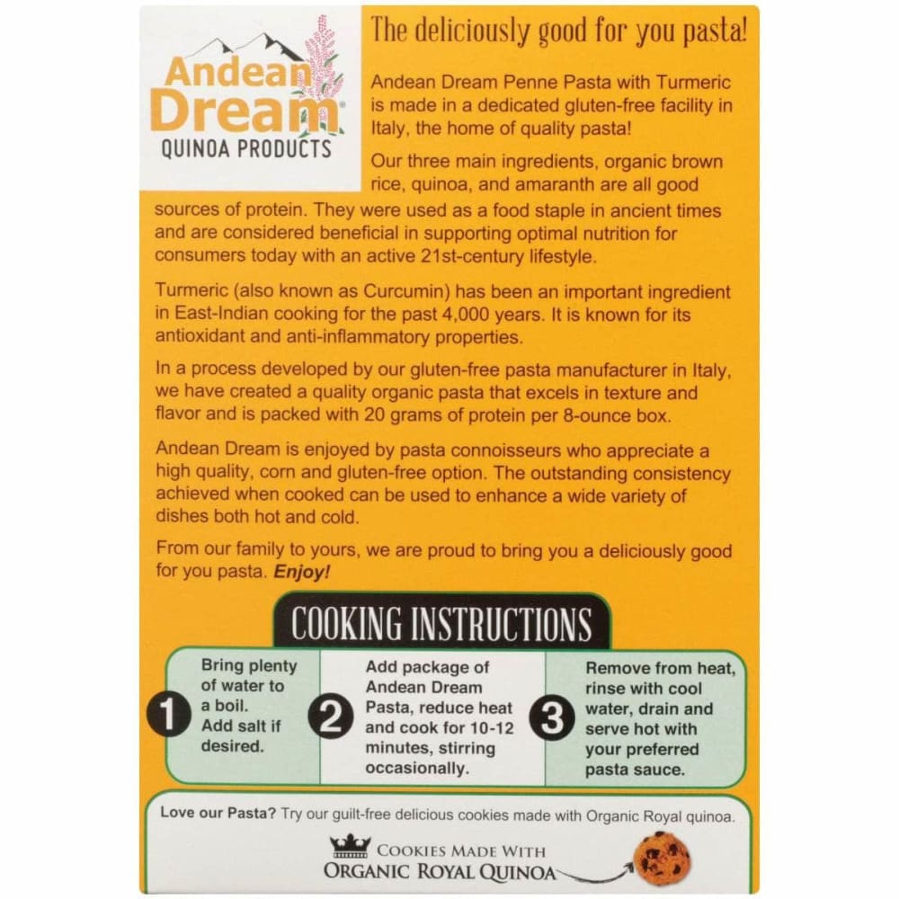 ANDEAN DREAM Grocery > Meal Ingredients > Noodles & Pasta ANDEAN DREAM Organic Pasta With Turmeric, 8 oz