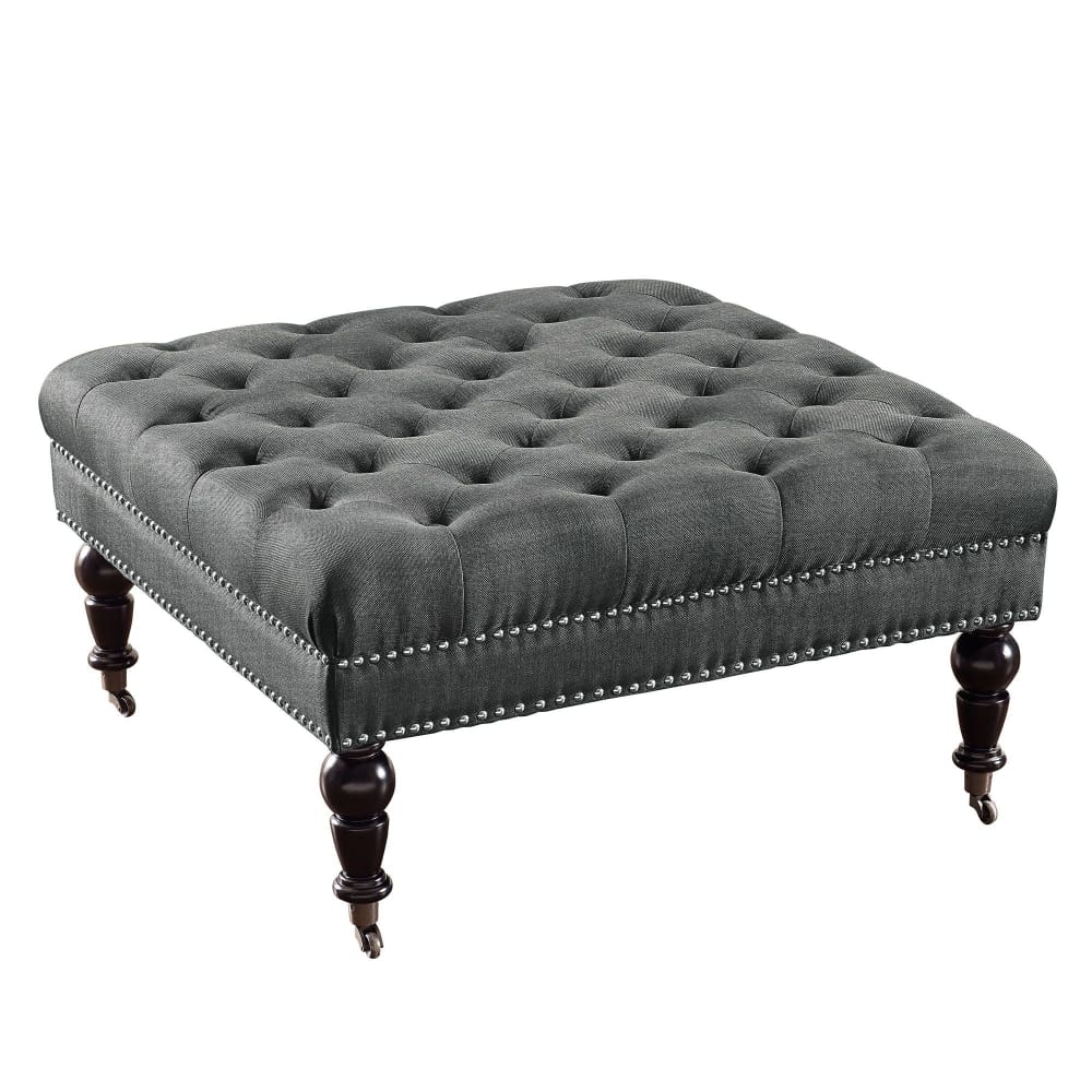 Ashlee Square Tufted Ottoman - Charcoal - Linon