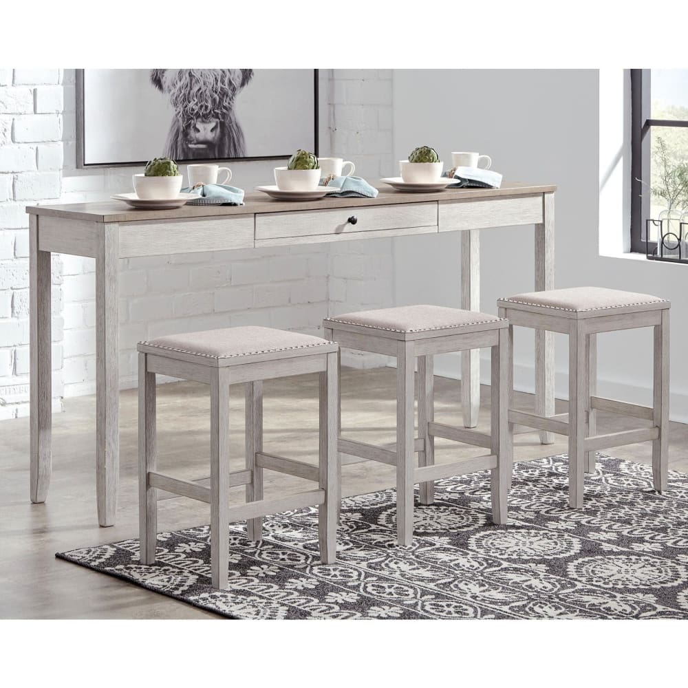 Ashley Furniture 4-Pc. Counter Table Set - Distressed White Finish | ShelHealth