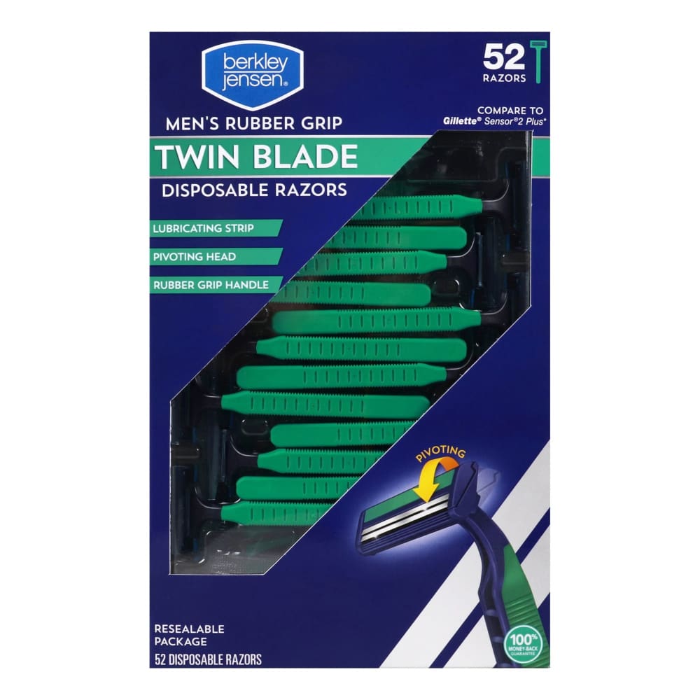 Berkley Jensen Rubber Grip Twin Blade Disposable Razor 52 ct. - Berkley Jensen