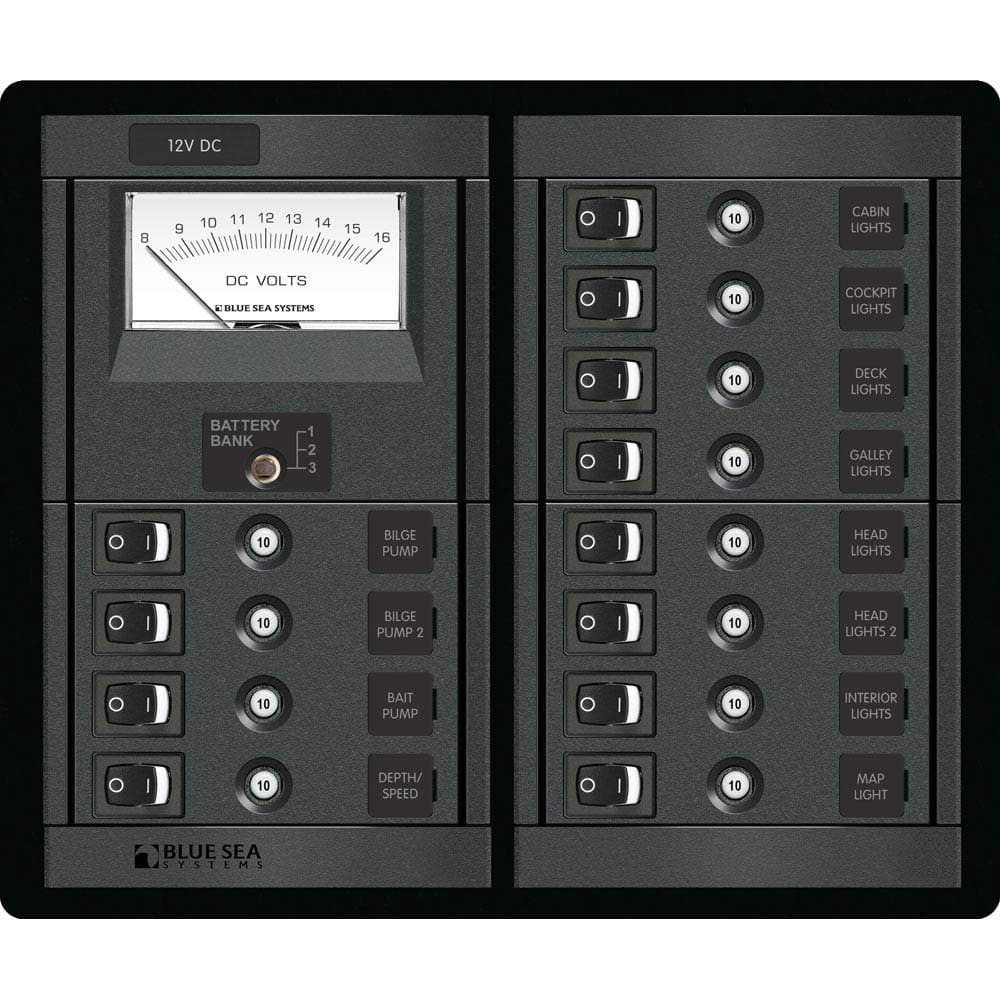 Blue Sea 1464 12 Position Switch CLB + Meter Square - Electrical | Electrical Panels - Blue Sea Systems