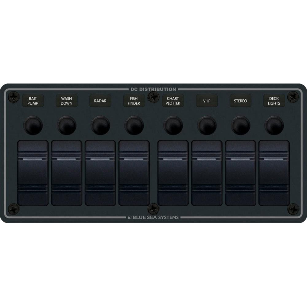Blue Sea 8371 Water Resistant Panel - 8 Position - Black - Horizontal Mount - Electrical | Electrical Panels - Blue Sea Systems