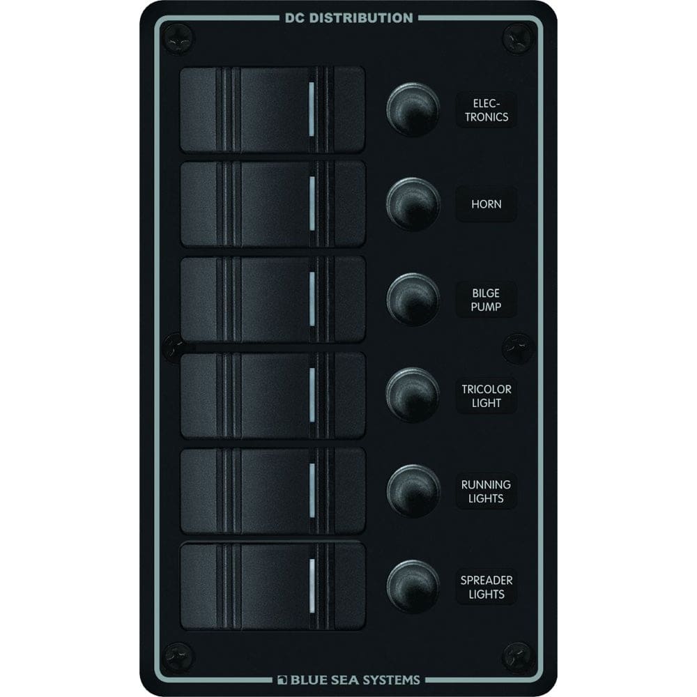 Blue Sea 8373 Water Resistant 6 Position - Black - Vertical Mount Panel - Electrical | Electrical Panels - Blue Sea Systems