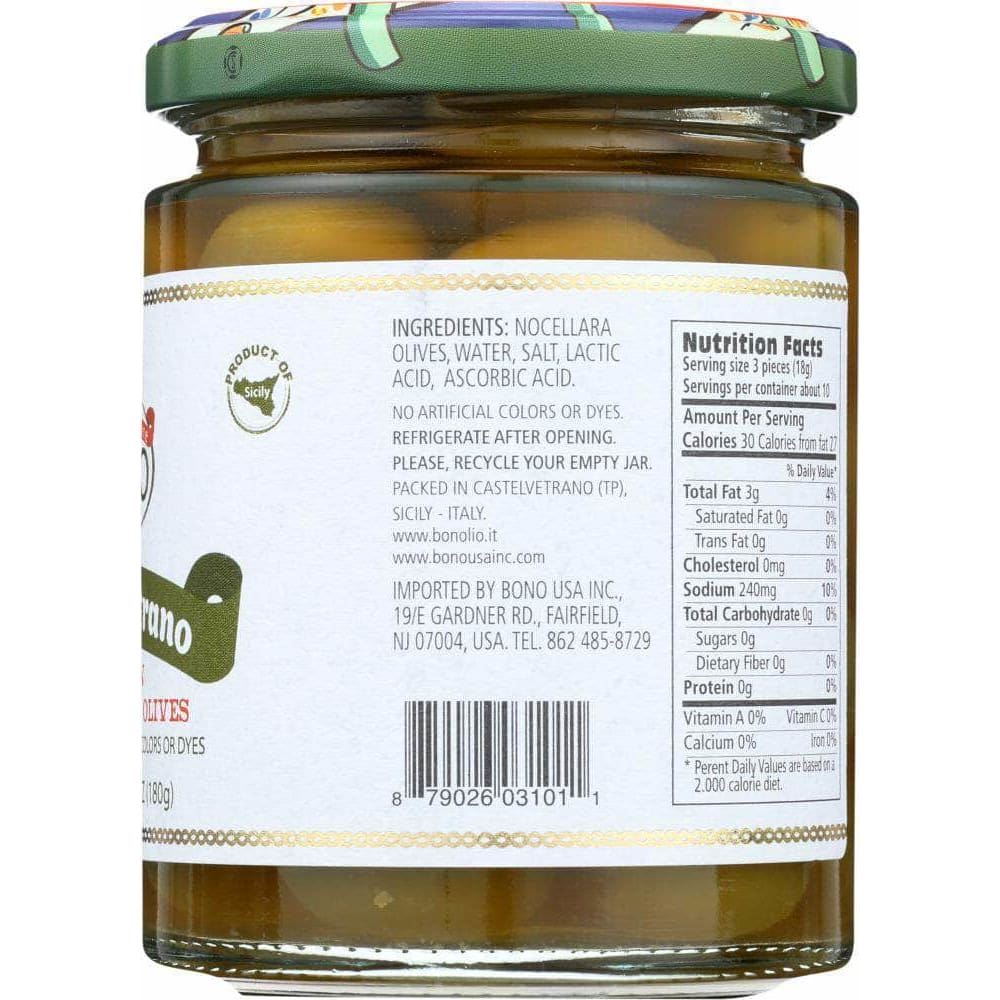 Bono Bono Castelvetrano Sicilian Whole Green Olives, 6.4 oz