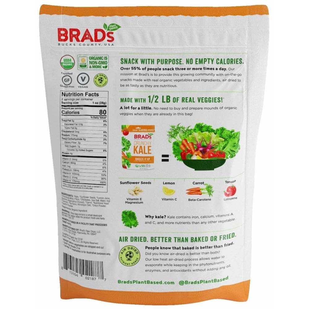 Brads Plant Based Brads Plant Based Crunchy Kale Cheeze It Up, 2 oz