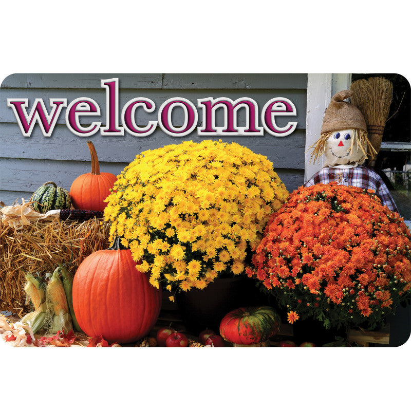 Welcome Mat Scarecrow Flowers 15.5 X 23.5In (Pack of 2)