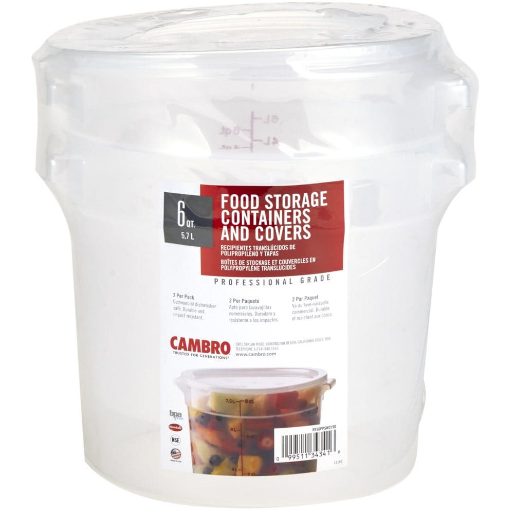 Cambro Round Translucent Container with Lid (6 qt. 2 pk.) - Food Storage & Transport - Cambro