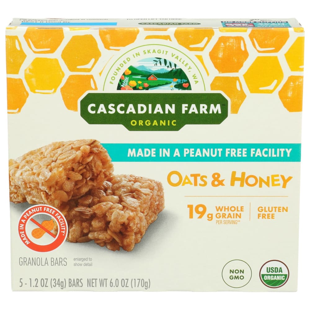 CASCADIAN FARM: Bar Honey & Oats 5Ct 6 OZ (Pack of 4) - CASCADIAN FARM