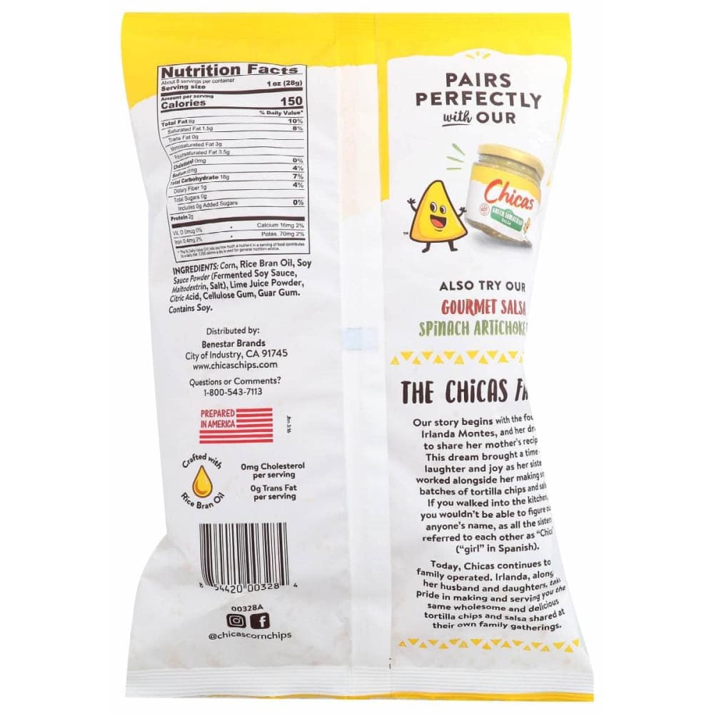 CHICAS Grocery > Snacks > Chips > Tortilla & Corn Chips CHICAS White Corn Tortilla Chips Soy Sauce Lime, 7.5 oz