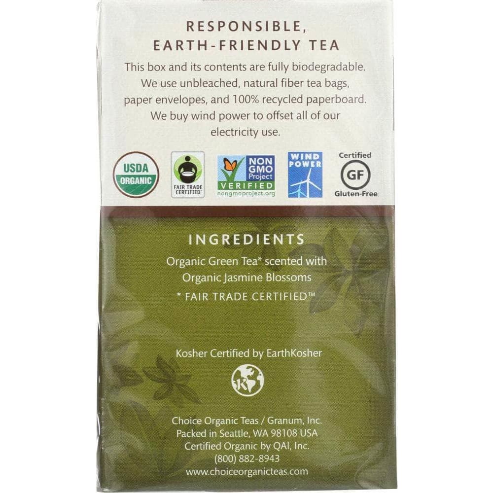 Choice Organic Teas Choice Tea Organic Jasmine Green Tea, 16 bg