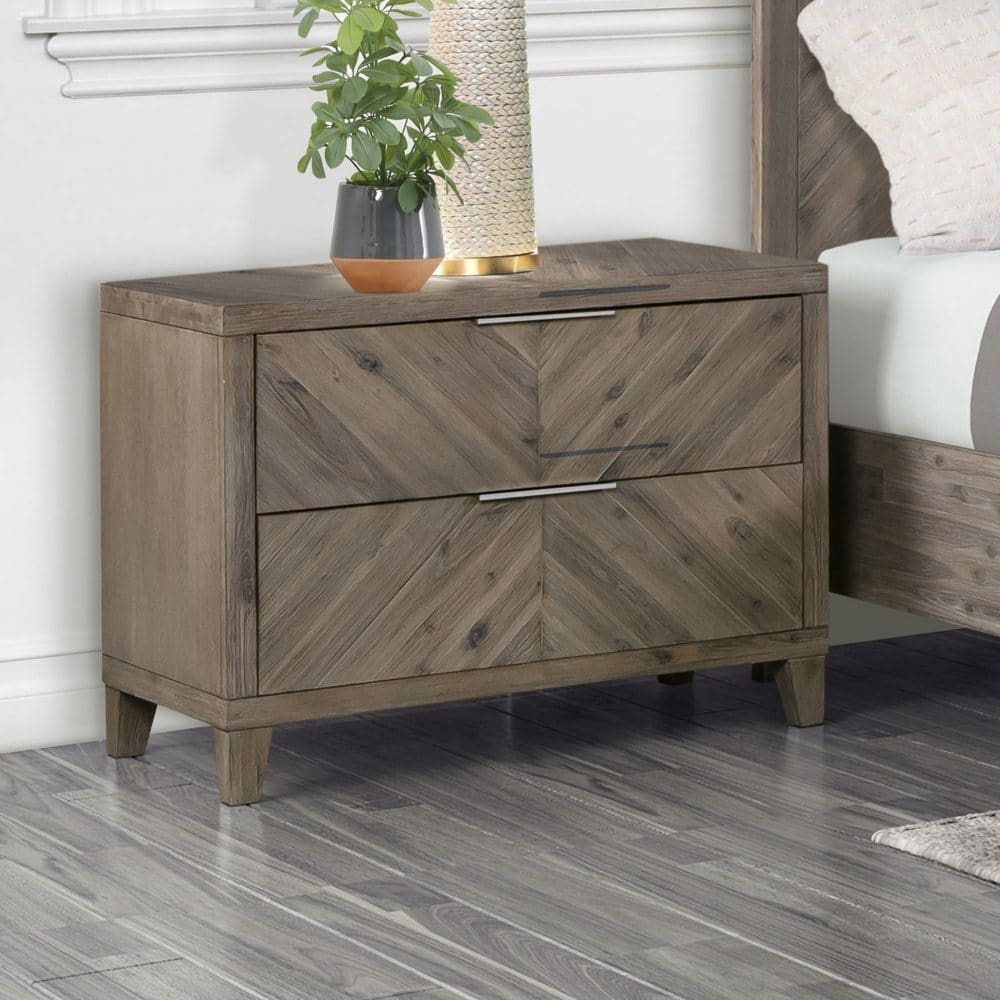 Cleo Chevron Solid Wood Case Bedroom Collection Gray Nightstand - Bedroom Furniture - Cleo