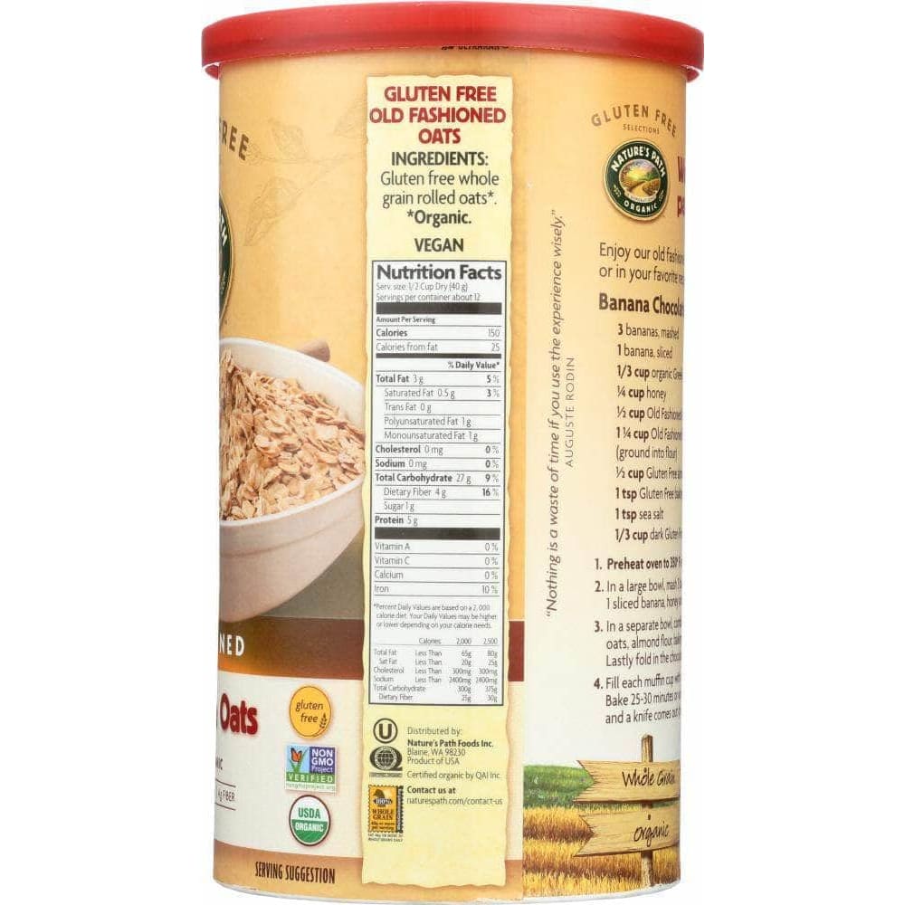 Natures Path Country Choice Organic Gluten Free Oats Old Fashioned, 18 oz