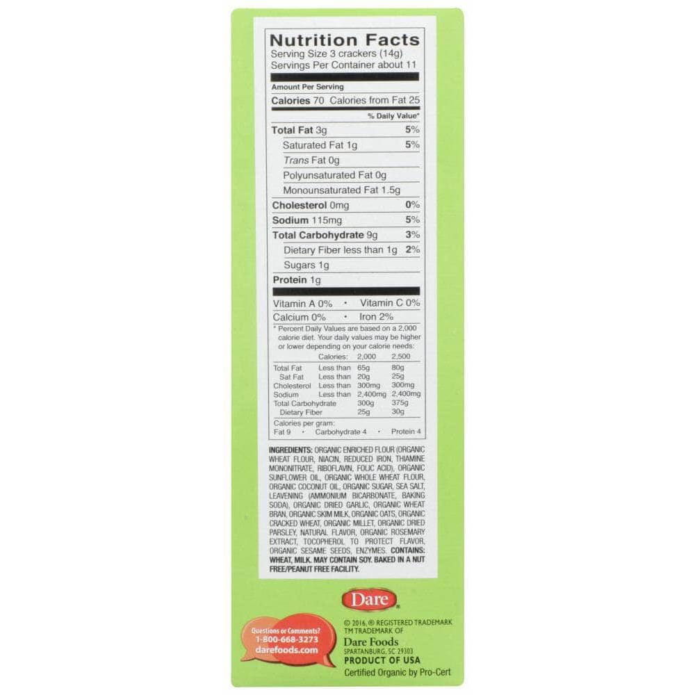 Dare Foods Dare Organic Roasted Garlic Crackers, 5.29 oz