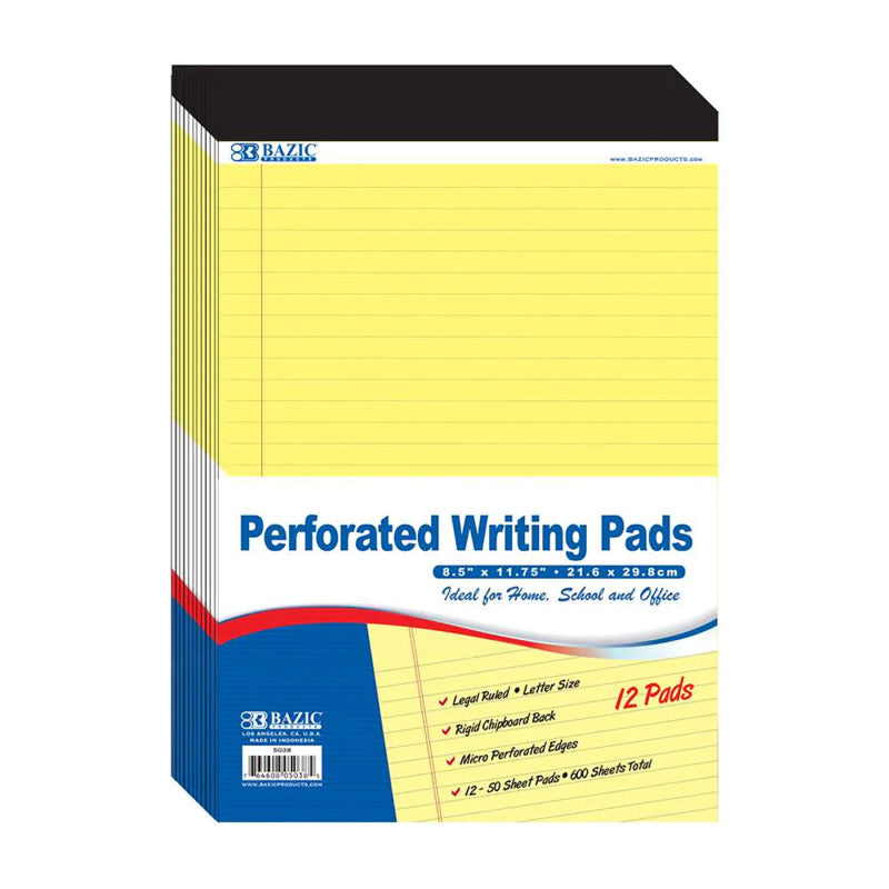 Yellow Perforated Writing Pads 12Ct 50 Sheets/Pad 8.5X11.75In (Pack of 2)