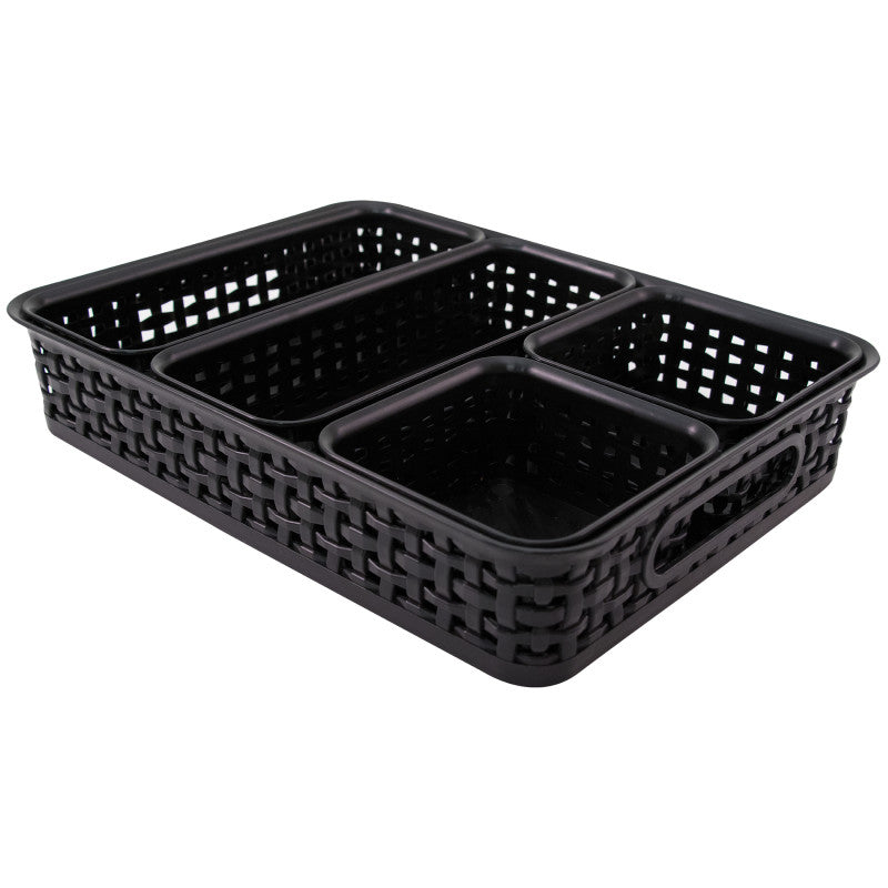 Plastic Weave Bins Black 5Pk (Pack of 2)