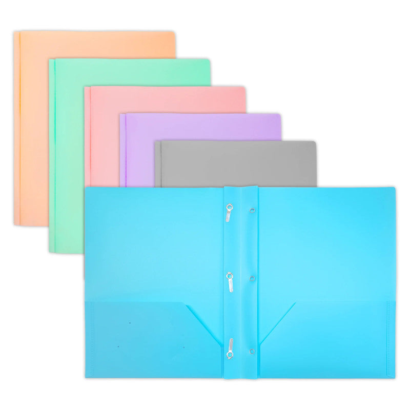 Pastel 2-Pocket Poly Portfolio 48Ct with 3 Prongs
