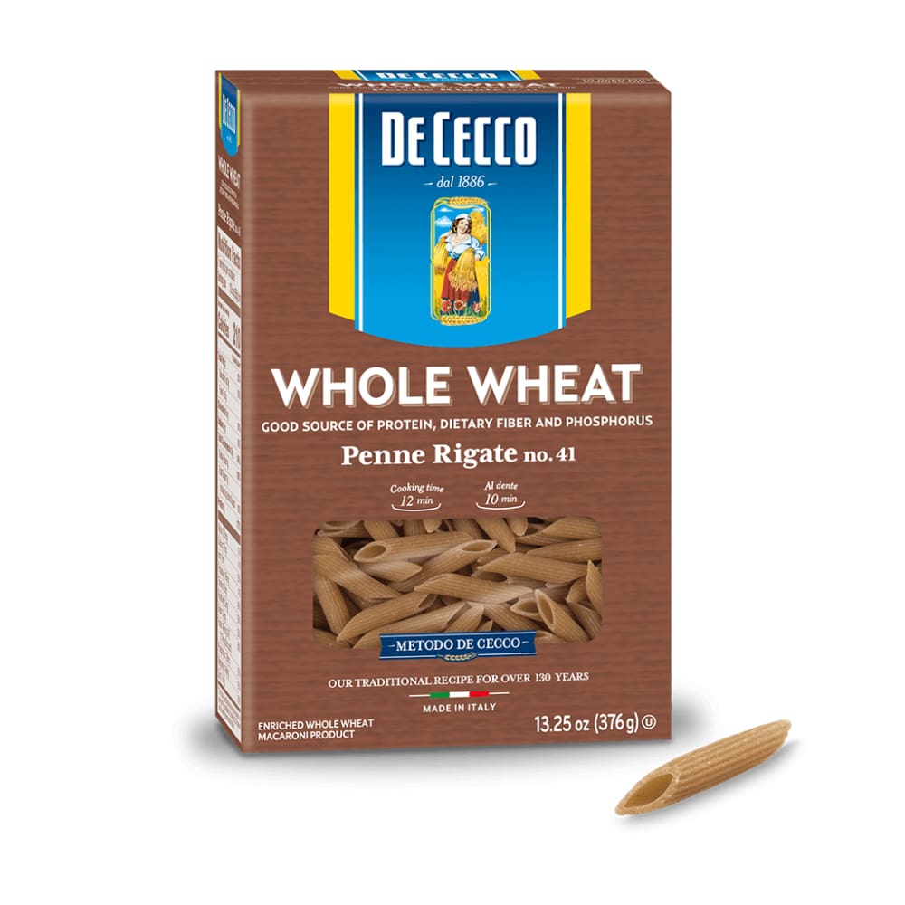 DE CECCO Grocery > Meal Ingredients > Noodles & Pasta DE CECCO Penne Rigate No 41 100 Percent Whole Wheat, 13.25 oz
