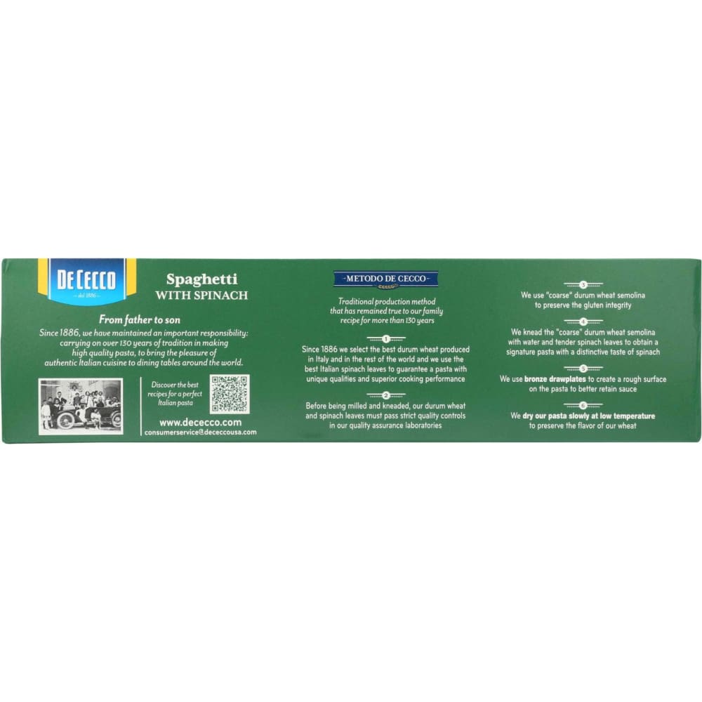 DE CECCO Grocery > Meal Ingredients > Noodles & Pasta DE CECCO Spinach Spaghetti No 12, 12 oz