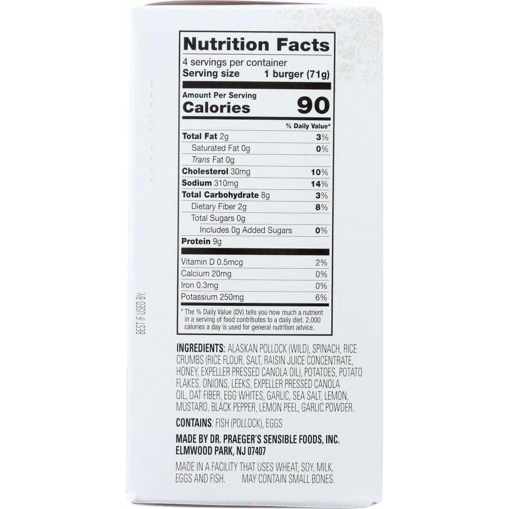Dr Praegers Dr Praeger Spinach Potato Pollock Burger, 10 oz