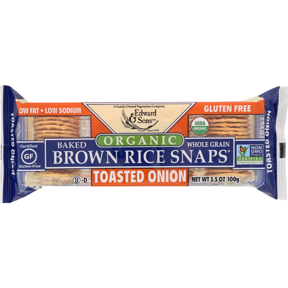 EDWARD & SONS: Organic Toasted Onion Baked Brown Rice Snaps 3.5 oz (Pack of 5) - Grocery > Crackers > Crackers Rice & Alternative Grain -