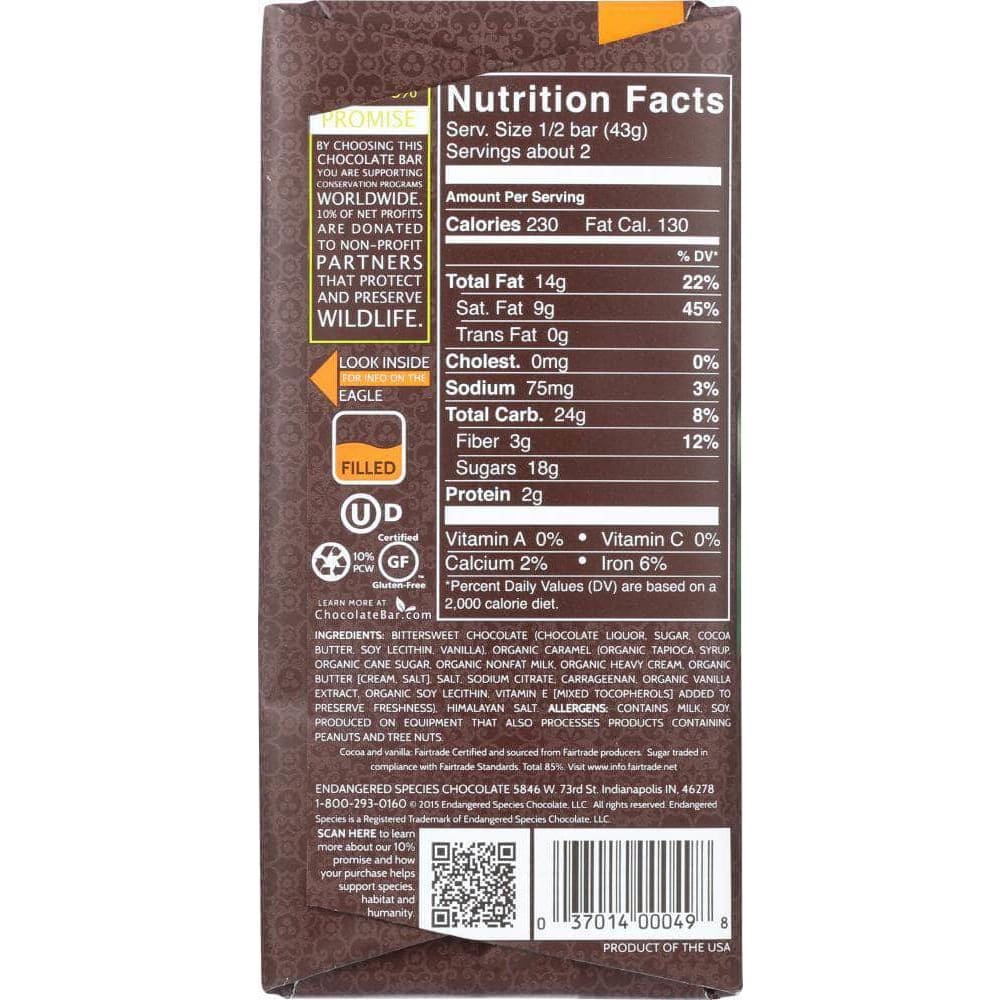 Endangered Species Chocolate Endangered Species Dark Chocolate with Caramel & Sea Salt Bar, 3 oz