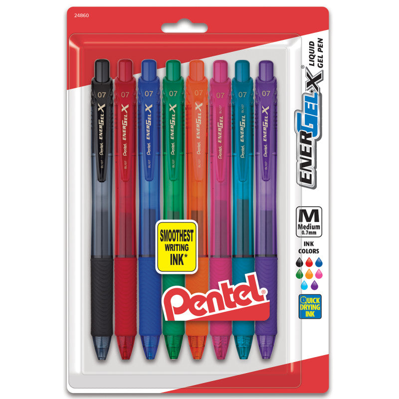 Energel-X Retract Gel Pen Asst 8Pk 0.7Mm Metal Tip (Pack of 3)