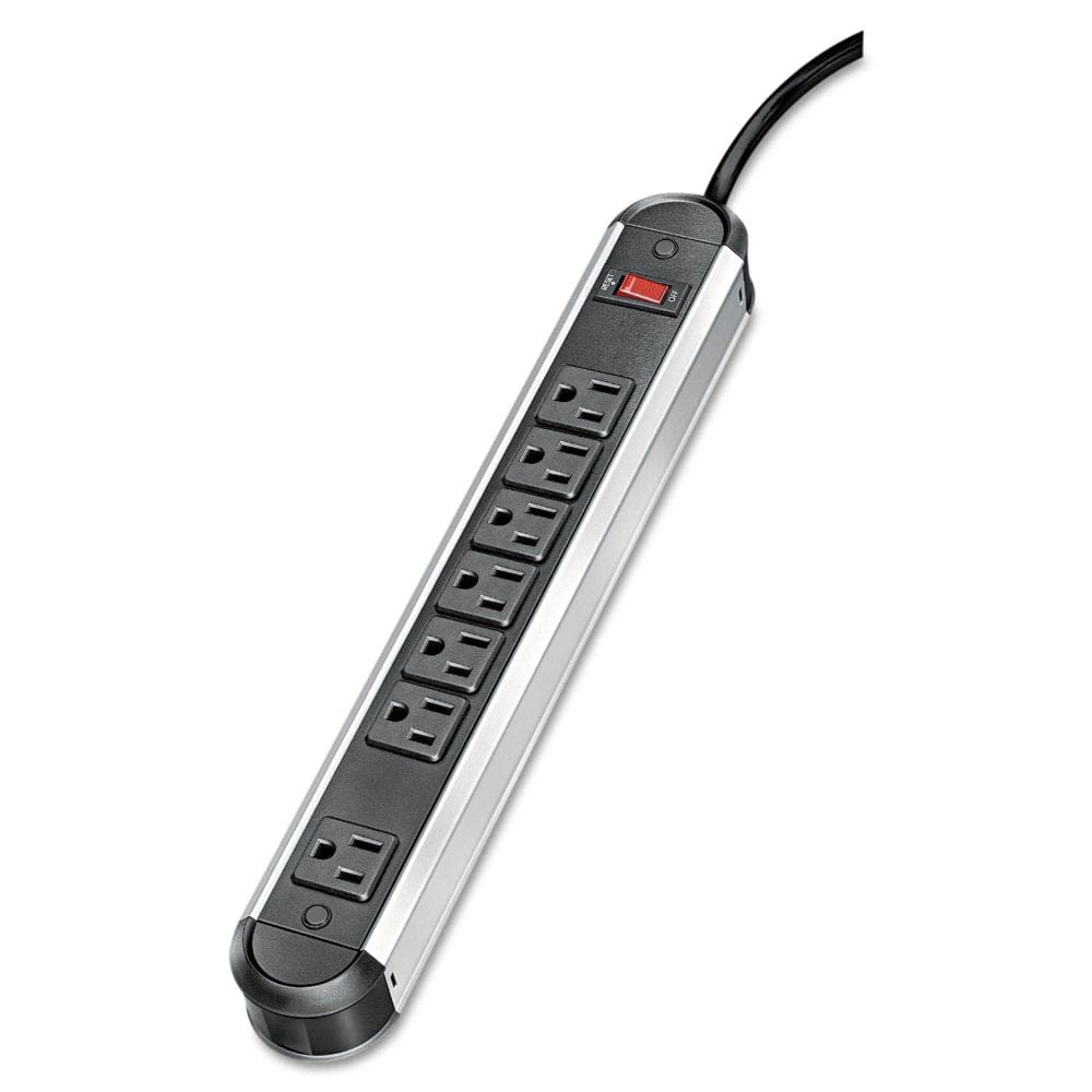 Fellowes - 7-Outlet Metal Power Strip 125V 12ft Cord - Black/Silver - Surge & Battery Backup - Fellowes