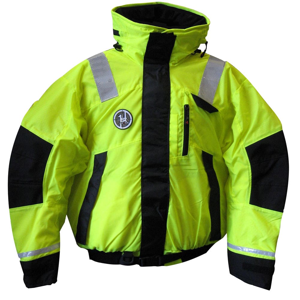 First Watch AB-1100 Flotation Bomber Jacket - Hi-Vis Yellow/ Black - Medium - Marine Safety | Flotation Coats/Pants - First Watch