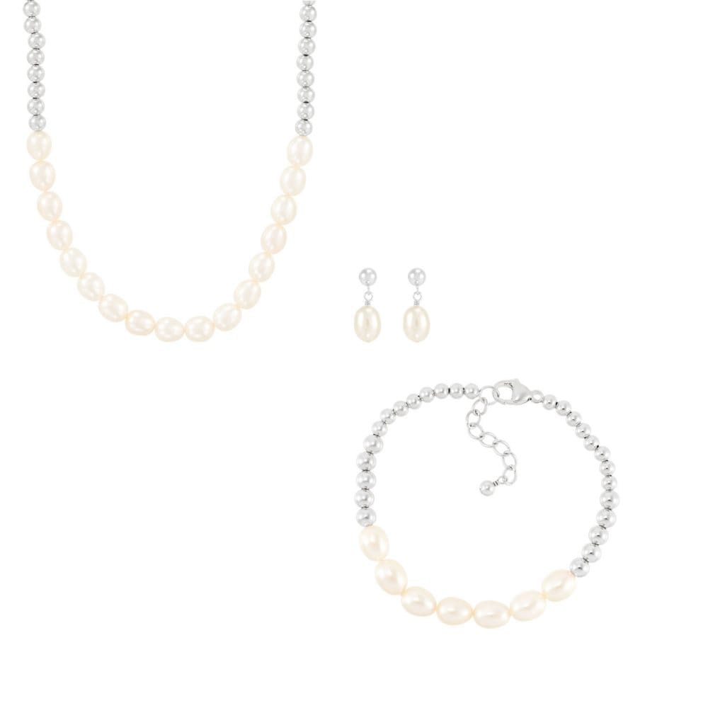 Freshwater Cultured Pearl and Silver Bead Set - Pearl - ShelHealth