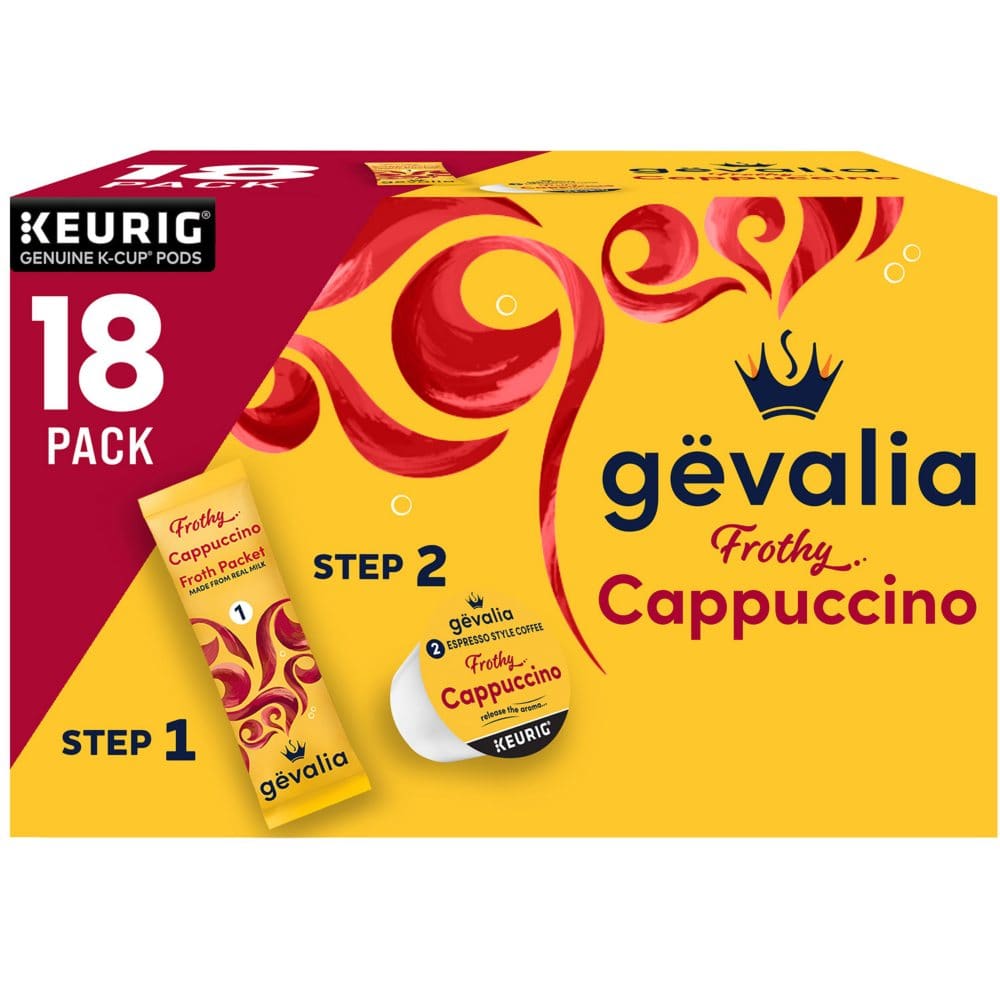 Gevalia Frothy 2-Step Cappuccino Espresso Kâ€Cup Coffee Pods & Froth Packets Kit (18 ct.) - K-Cups & Single Serve Coffee - Gevalia