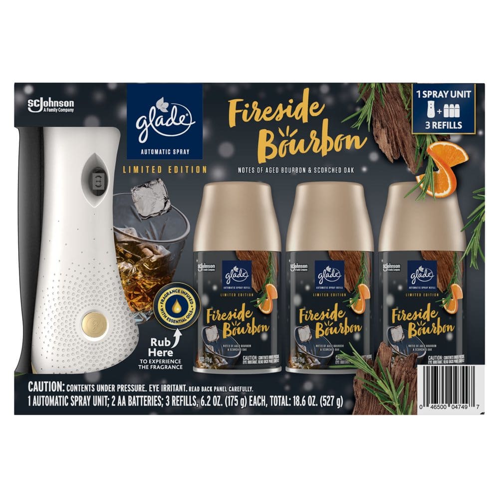 Glade Automatic Spray Air Freshener 1 Holder + 3 Refills Fireside Bourbon - Air Fresheners - ShelHealth
