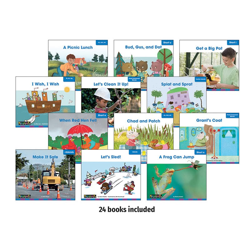 Gr 1 Short Vowels Consonant Blends 7 Digraphs 24 Books - Learn To Read Readers - Newmark Learning