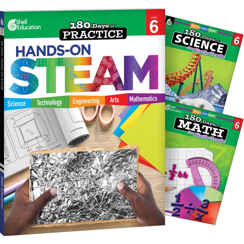 Gr 6 180 Days Steam 3 Book Set Science Math - Activity Books & Kits - Shell Education