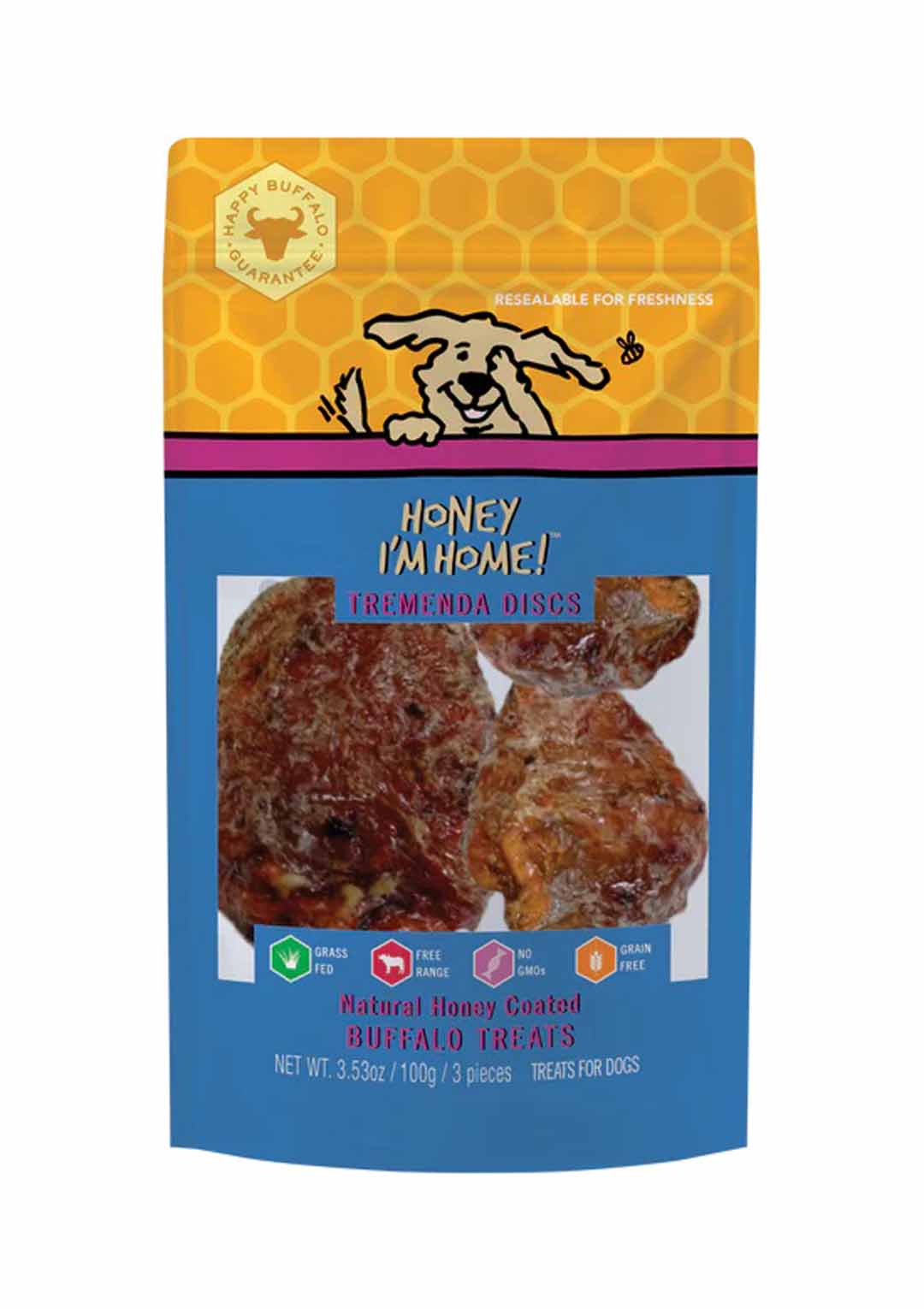 Honey IM Home Dog Natural Honey Coated Buffalo Treats Tremenda Discs 3 Count - Pet Supplies - Honey Im home