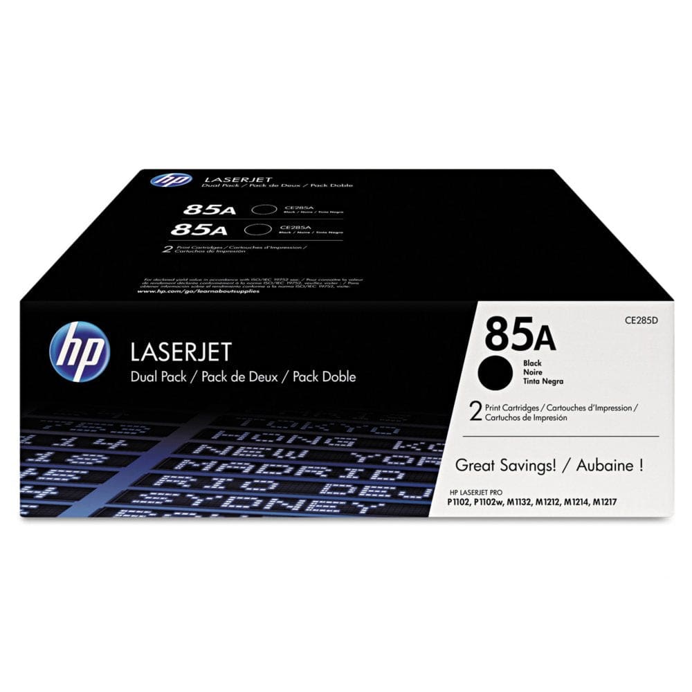 HP 85A Original Laser Jet Toner Cartridge Black (1,600 Yield) - 2 Pack - Laser Printer Supplies - HP