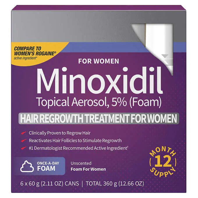 Kirkland Signature Hair Regrowth Treatment Minoxidil Foam for Women, 2.11 fl oz, 6-count