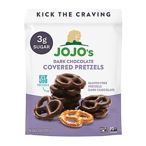 JOJO’s Dark Chocolate Covered Gluten-Free Pretzels 12 oz. - Home/Grocery/Candy/Chocolate/ - JOJO’s Chocolate