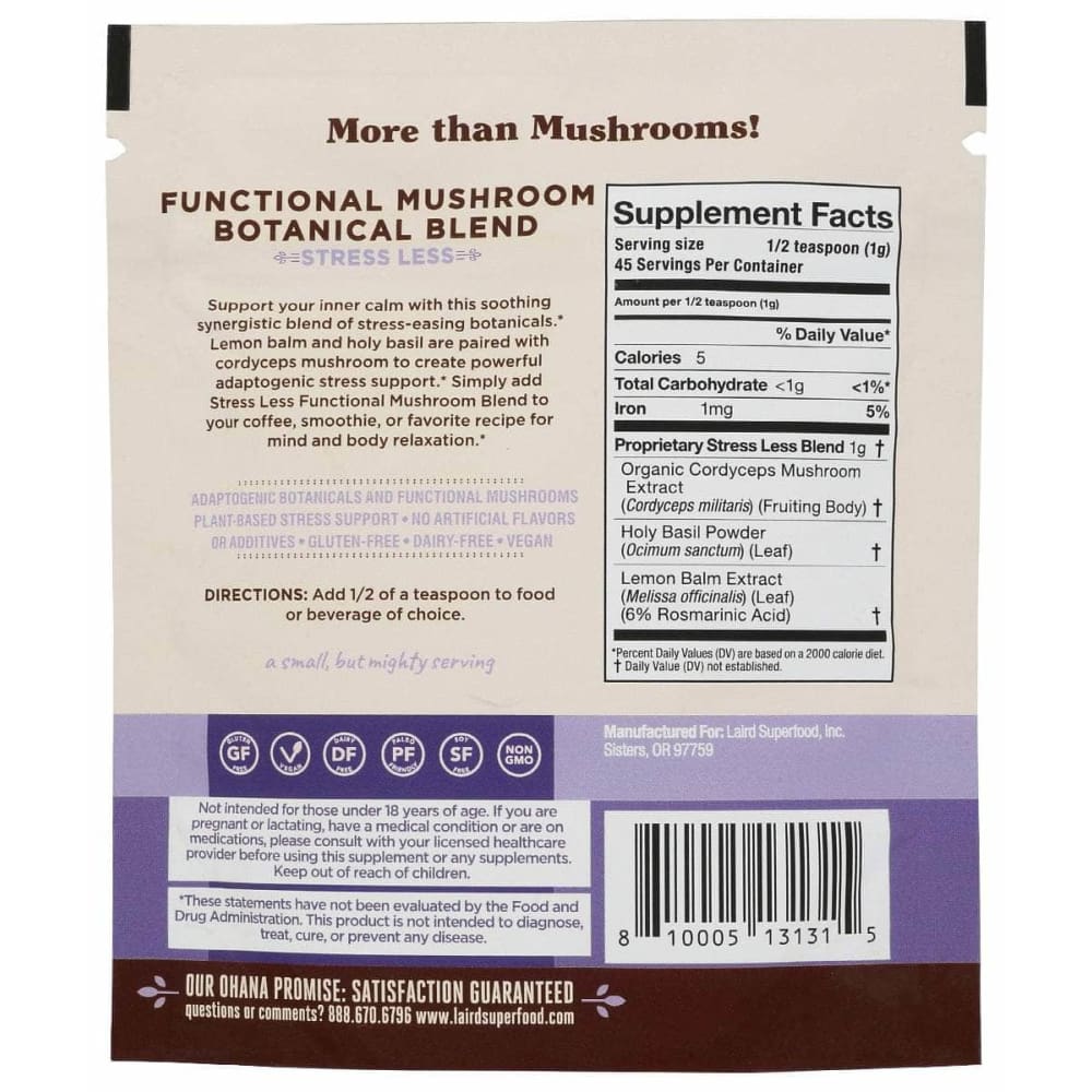 LAIRD SUPERFOOD Vitamins & Supplements > Food Supplements LAIRD SUPERFOOD: Stress Less Mushroom Blend, 1.6 oz