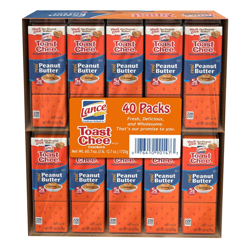 Lance ToastChee Peanut Butter Crackers (1.52 oz. 40 ct.) (Pack of 5) - Snacks Under $10 - Lance