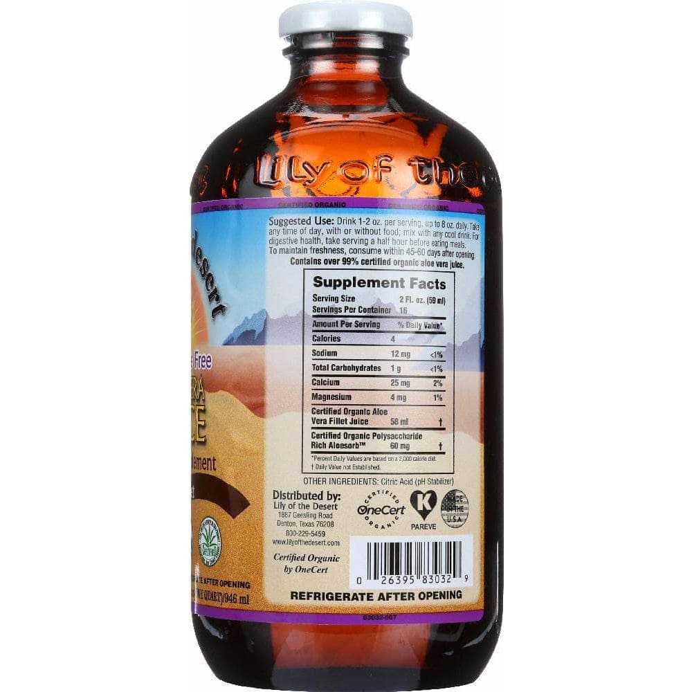 Lily Of The Desert Lily Of The Desert Organic Aloe Vera Juice Inner Fillet Preservative Free, 32 oz